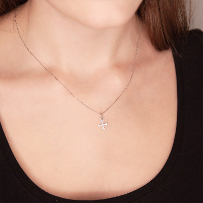 Pendentif Croix des Templiers, Or Blanc, 9x9mm - Vandona
