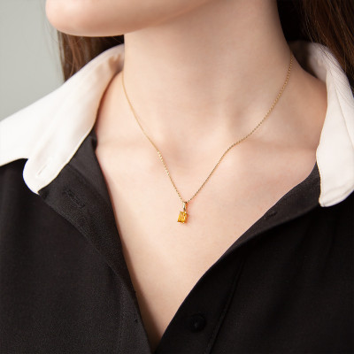 Pendentif Or Jaune forme Emeraude, Citrine - Aurora