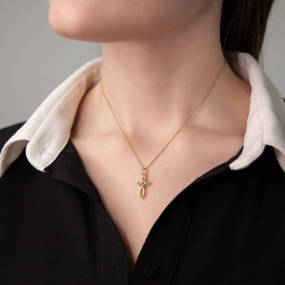 Pendentif Croix Arabesque, Or Jaune 375, 25.5x10.15mm - Vandona