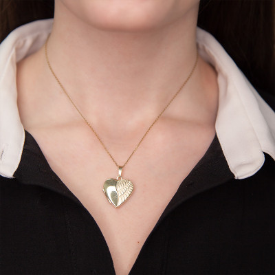 Pendentif Photo coeur ange, Or jaune 375, 16x17mm - Emanessence