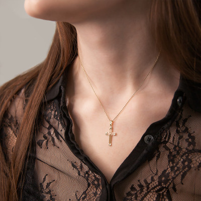 Pendentif Double Croix, Or Jaune 750, 15x32mm - Vandona
