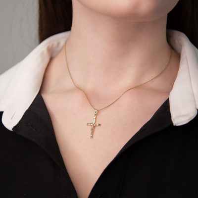 Croix Crucifix & bords aplatis, Or jaune 750, 30.6x14mm - Vandona