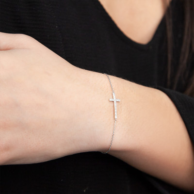 Bracelet Croix Or blanc 750 & Diamants - Joelli