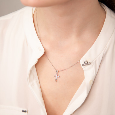 Pendentif Croix Or Diamants 0,09 ct & Blanc 375 - Juweel
