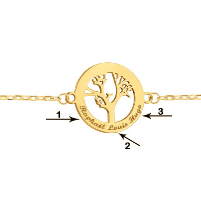 Bracelet Forçat marine, Arbre de vie ajouré gravable, Or jaune - Lumiosa