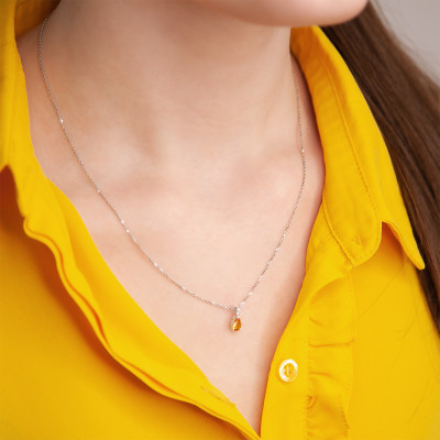 Pendentif Citrine & Diamants, Or blanc 375 - Aurora