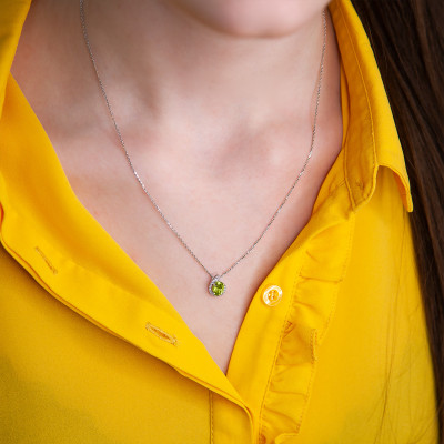 Pendentif Goutte de Péridot, Diamants & Or Blanc - Aurora