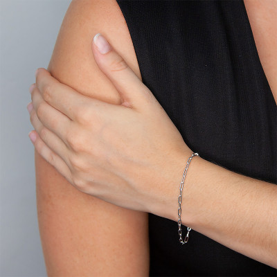 Bracelet Chaine Maille Rectangle, 18cm, Argent Massif 925 - Manillon