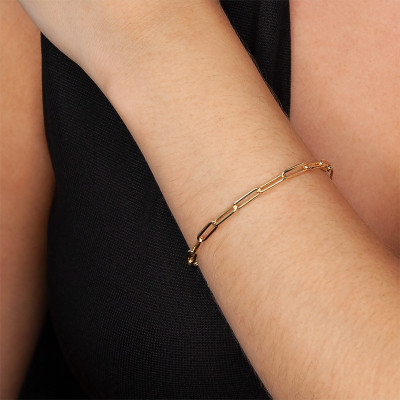 Bracelet chaine maille rectangle, Or jaune 750, 18 cm & 3,1 mm - Manillon