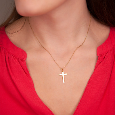 Pendentif Croix Catholique Lisse & Rectangulaire, Or Jaune, 13.9x20.9mm - Rosatella