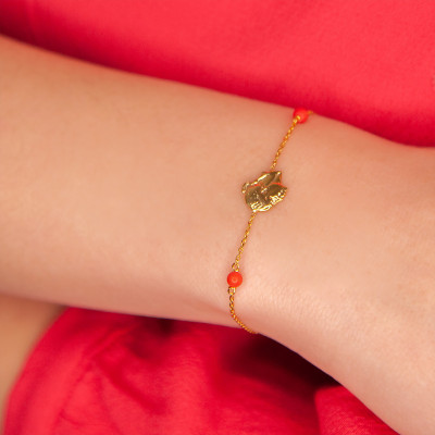 Bracelet Tête de Maure, Pierres Corail, Or jaune, 18cm - Rosatella