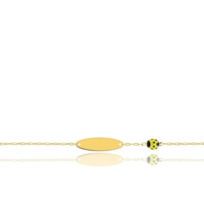 Gourmette Identité Bébé Coccinelle, Or jaune 750, 12 à 14cm - Bambins