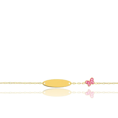 Gourmette Bébé Papillon, Or jaune 750 & Email, 12 à 14cm - Bambins