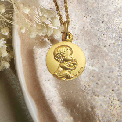 Médaille Bébé au doudou, Or jaune 750, 14mm - Augis
