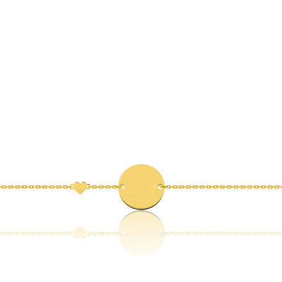 Gourmette Bébé Ronde & Cœur, Or jaune 750, 12 à 14cm - Bambins