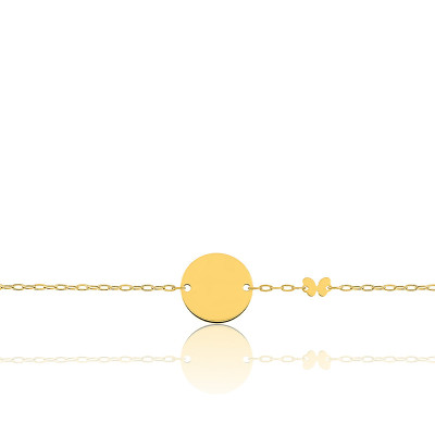 Gourmette Bébé Ronde & Papillon, Or jaune 750, 12 à 14cm - Bambins