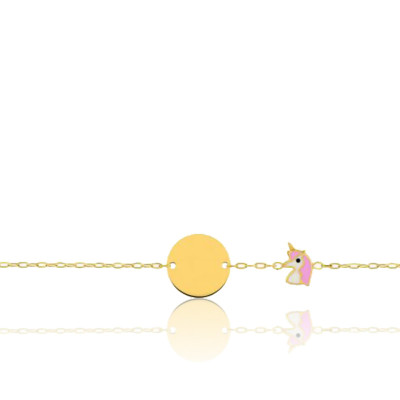 Gourmette Bébé Licorne, Or jaune 750 & Email, 12 à 14cm - Bambins