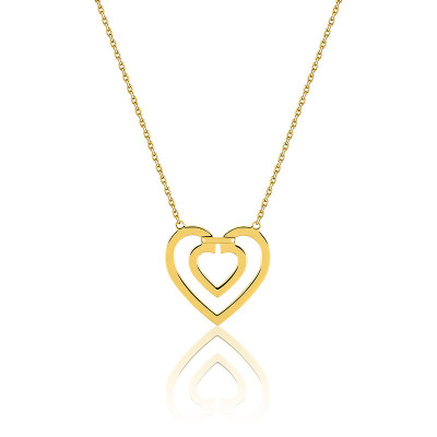 Collier Femme Double Cœur, Or jaune 750 - Emanessence