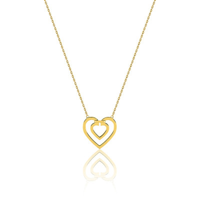 Collier Femme Double Cœur, Or jaune 750 - Emanessence