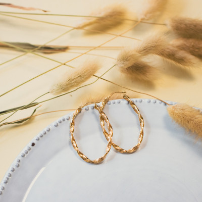 Boucles d'oreilles Créoles Ovales Torsadées, Or jaune 375 - Emanessence