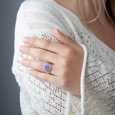 Chevalière Ovale Lapis Lazuli 11 x 14 mm, Or jaune 750 - Emanessence