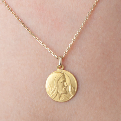 Médaille Christ Bénissant, Or jaune 750, 18mm - Emanessence