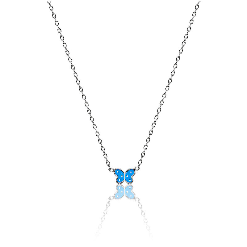Collier Papillon En Argent 925 Avec Agate Bleue, Perles Et Quartz Rose - Neuf Sans Emballage