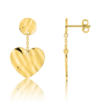 Boucles d'oreilles Pendantes Coeurs, Plaqué Or Jaune - Emanessence