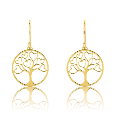 Boucles d'oreilles Arbre de Vie Ajouré, Plaqué Or Jaune - Emanessence
