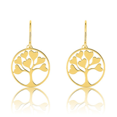 Boucles d'oreilles Arbre de Vie Coeurs, Plaqué Or Jaune - Emanessence