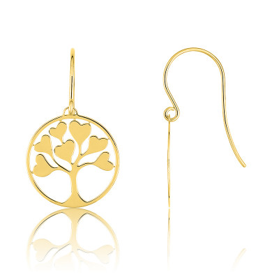 Boucles d'oreilles Arbre de Vie Coeurs, Plaqué Or Jaune - Emanessence