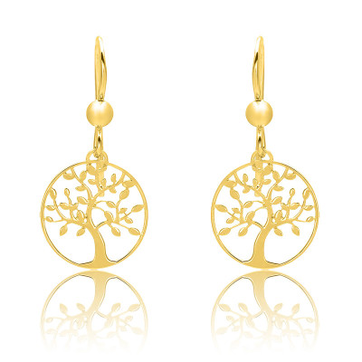 Boucles d'oreilles Arbre de Vie, Plaqué Or Jaune - Emanessence