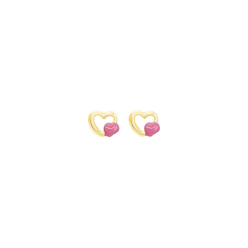 Boucles D'oreilles Cœur Plaqué Or 18 Carats – Femme Et Enfant – Puces Dorées