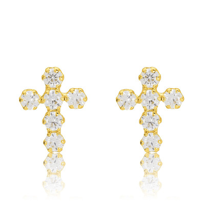 Boucles d'oreilles croix, Or jaune 375 ou 18K - Emanessence