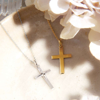 Croix Simple Fil Plat, Or Jaune 750, 22x15mm - Augis