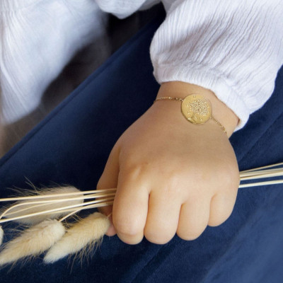 Bracelet Médaille Arbre De Vie Coeurs, Or Jaune 750 - Augis