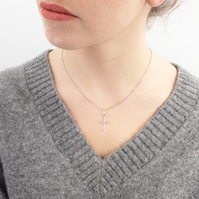 Pendentif Croix Fine, Argent 925, 20x14mm - Emanessence