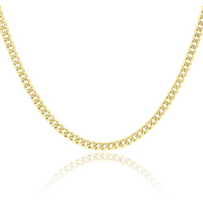 Chaîne Gourmette Diamantée à Motifs, Or Jaune 375, 45cm - Manillon