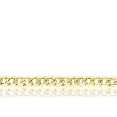 Chaîne Gourmette Diamantée à Motifs, Or Jaune 375, 45cm - Manillon