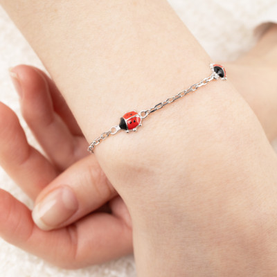 Bracelet Maille Forçat & Coccinelles, Argent 925, 14 à 17 cm - Bambins