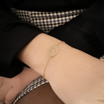 Bracelet Coeur Ajouré Motif Ovale, Plaqué Or Jaune, 18 cm - Naïades