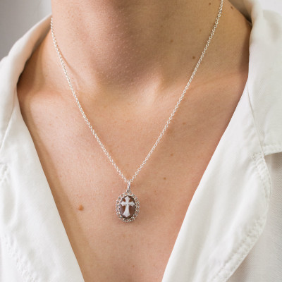 Pendentif Camée Croix, Argent 925 - Emanessence
