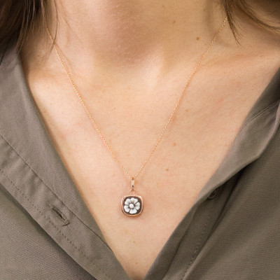 Pendentif Camée Carré Fleuri, Argent Rose Doré - Emanessence