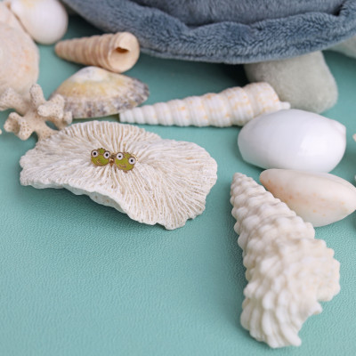 Boucles d'Oreilles Grenouilles, Email & Or jaune - Bambins