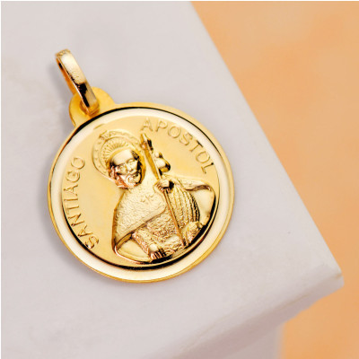 Médaille Ronde Saint Jacques, Or jaune 750, 18mm - Lumiosa