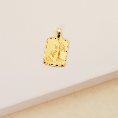 Médaille Saint François Rectangulaire, Or Jaune 750, 18x14mm - Lumiosa