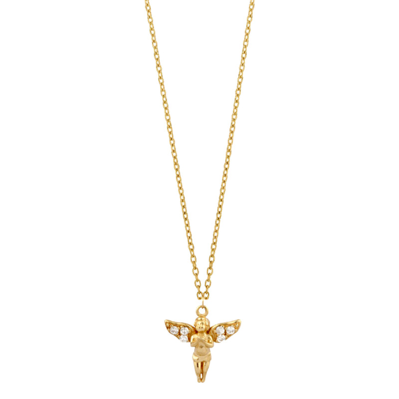Collier Femme Morella Ailes D'Ange Zircons - Pendentif Porte-Bonheur 70-75 Cm + Pochette Velours