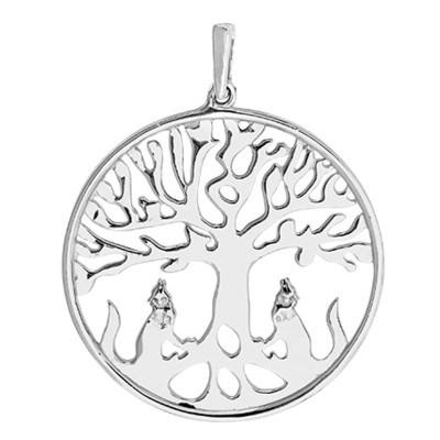 Pendentif Arbre de vie & Deux Loups, Argent 925/1000 - Emanessence
