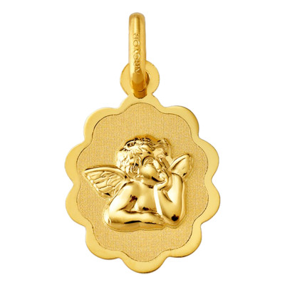 Médaille Ange Raphaël Bords Fleuris, Or jaune 375, 13x15mm - Argyor