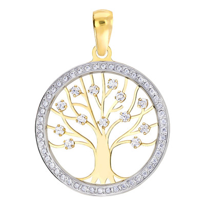 Pendentif Arbre de Vie Zircon, Or jaune, 20mm - Vandona